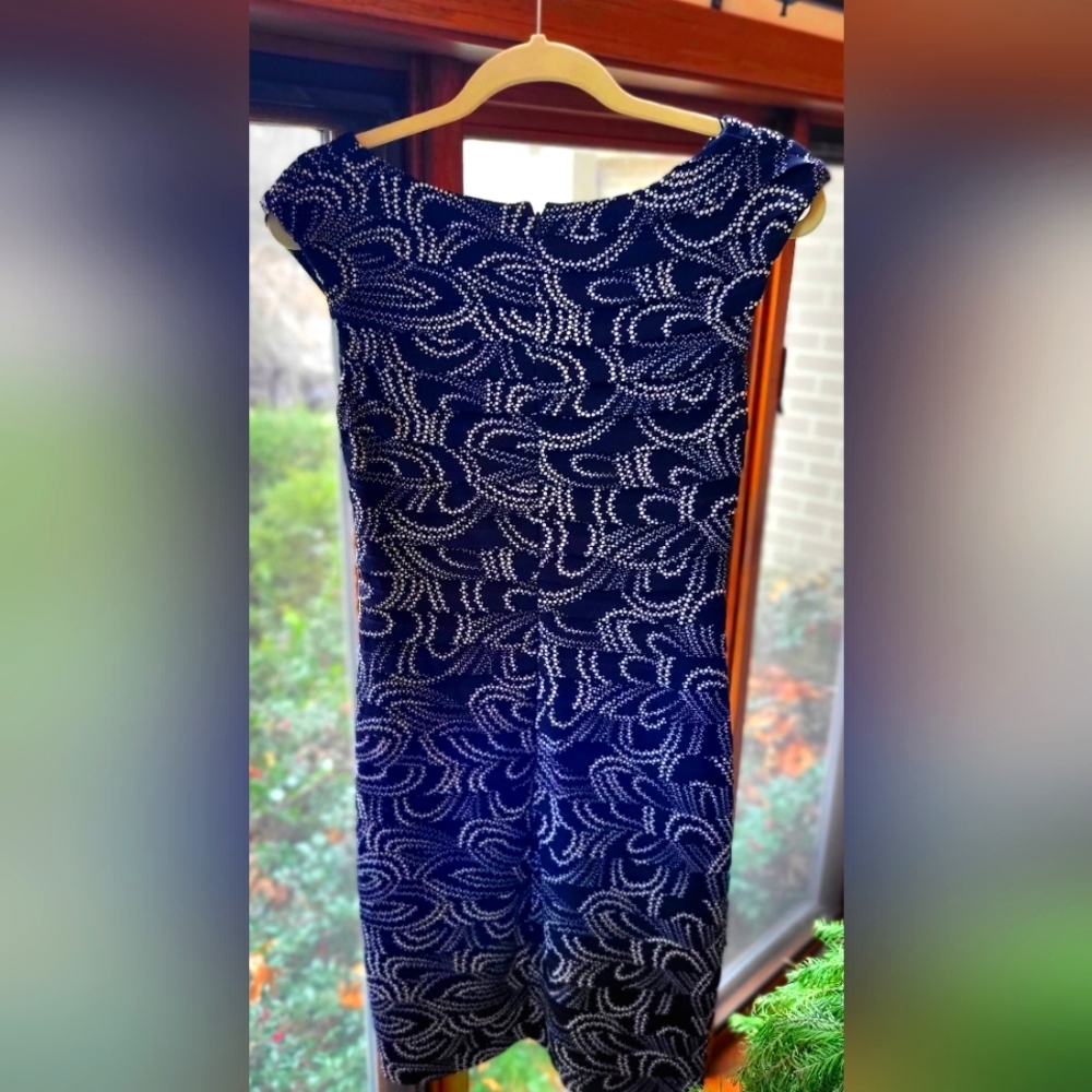 Black London Times, size 4 mini-dress with white, scallop pattern